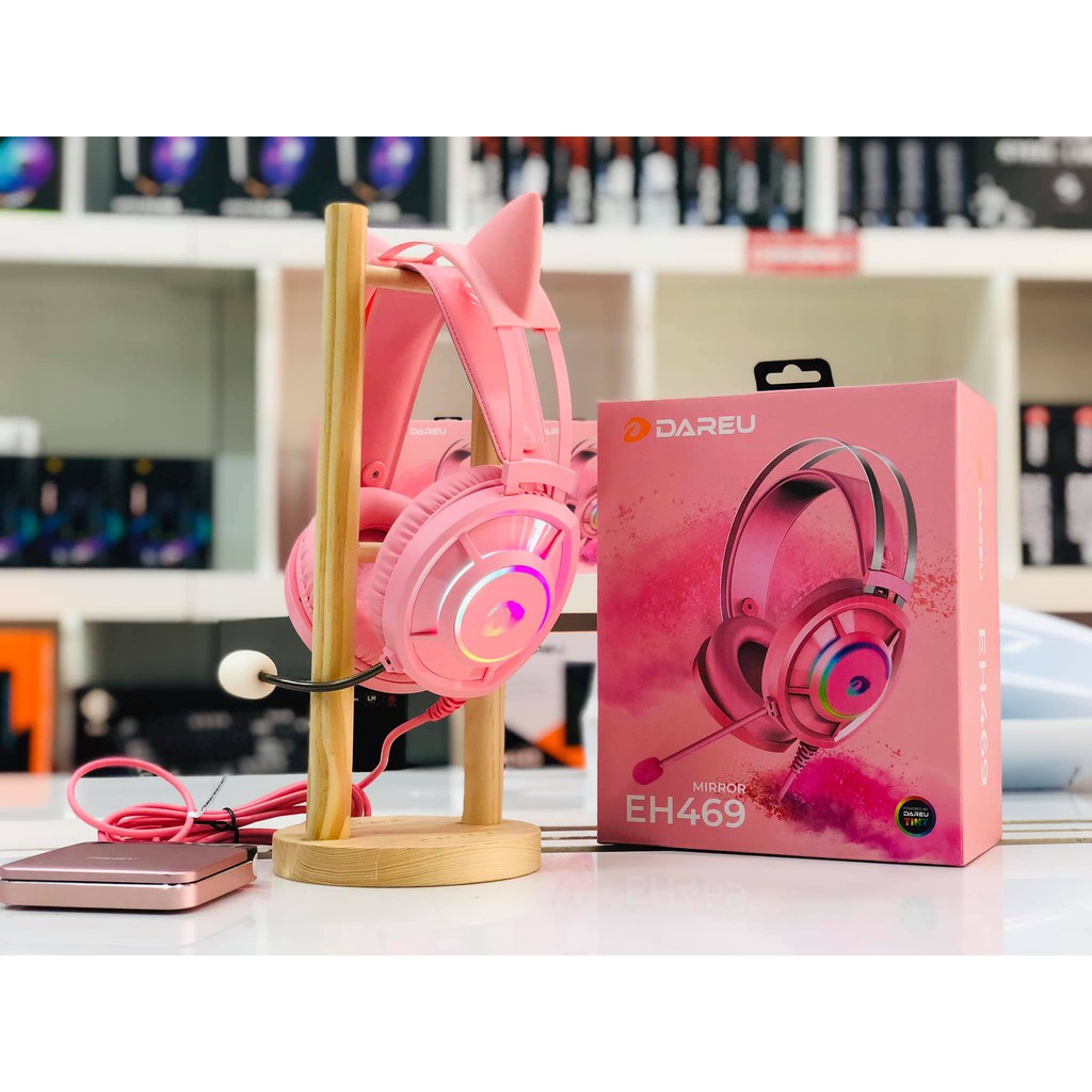 Tai nghe Gaming Dareu EH469 Pink Hồng  RGB Led - Hàng Chính Hãng