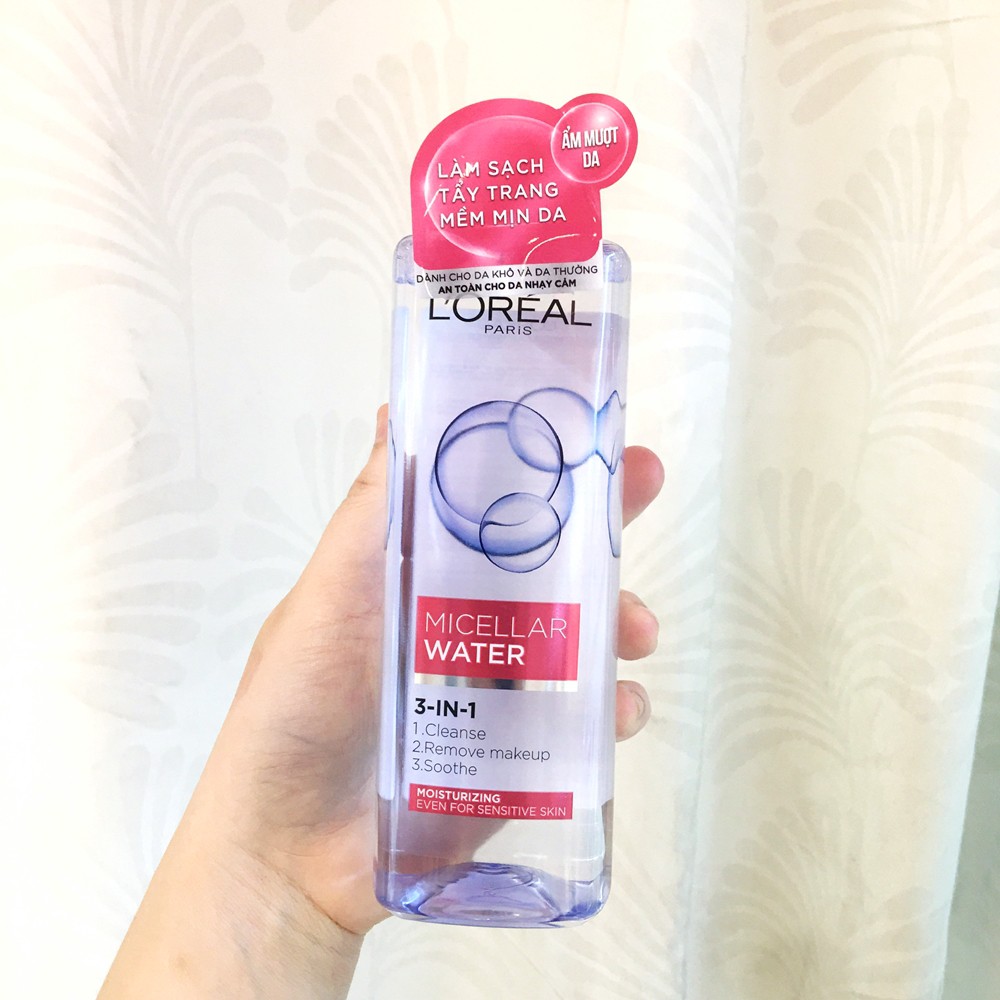 Nước Tẩy Trang Dưỡng Ẩm 3-in-1 L'Oreal Paris Micellar Water Moisturizing (HỒNG)