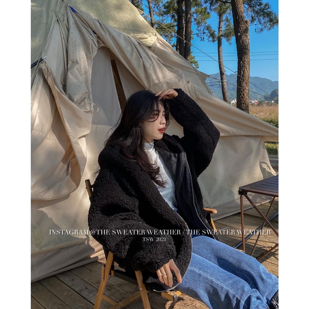 (Ảnh thật) Áo khoác lông cừu túi bên bo gấu form oversize the.sweaterweather TSW