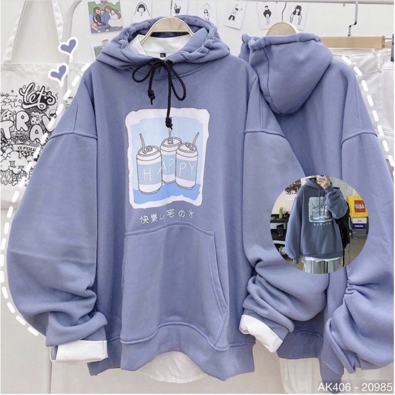 Áo Khoác Hoodie Nỉ Nam Nữ Form Rộng Tay Bồng Nỉ Bông Dày Dặn Hàng QC Áo Hoodie Nam Sweater Nữ in HAPPY - AK3406 | BigBuy360 - bigbuy360.vn