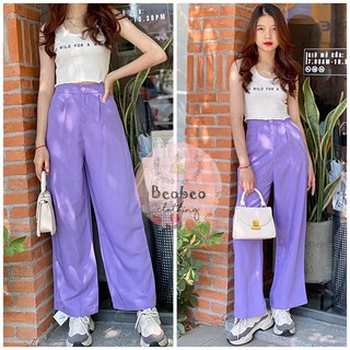 [Ảnh thật] Quần tím ống rộng lưng cao phối nút ulzzang