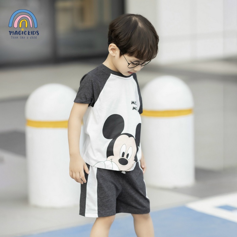 Bộ quần áo bé trai 2 3 4 5 6 7 tuổi ngắn tay cotton co giãn thấm hút mồ hôi Magickids Quần áo trẻ em mùa hè BR21045