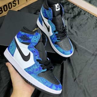 Giày Jordan xanh loang cổ cao, Giày JD1 high tie dye cao cổ nam nữ siêu hot tặng dây