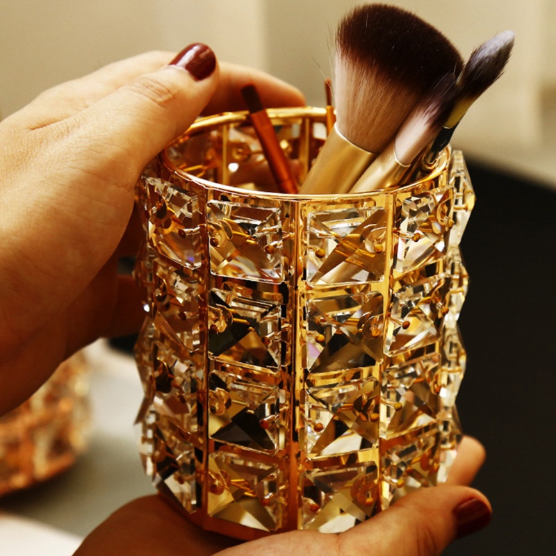 Youyo Giá Đỡ Cọ Trang Điểm Son Môi Bằng Kim Loại Pha Lê Giả Phong Cách Châu Âu