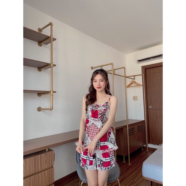 Đồ bộ voan lụa 2 dây bèo mặc nhà dễ thương
