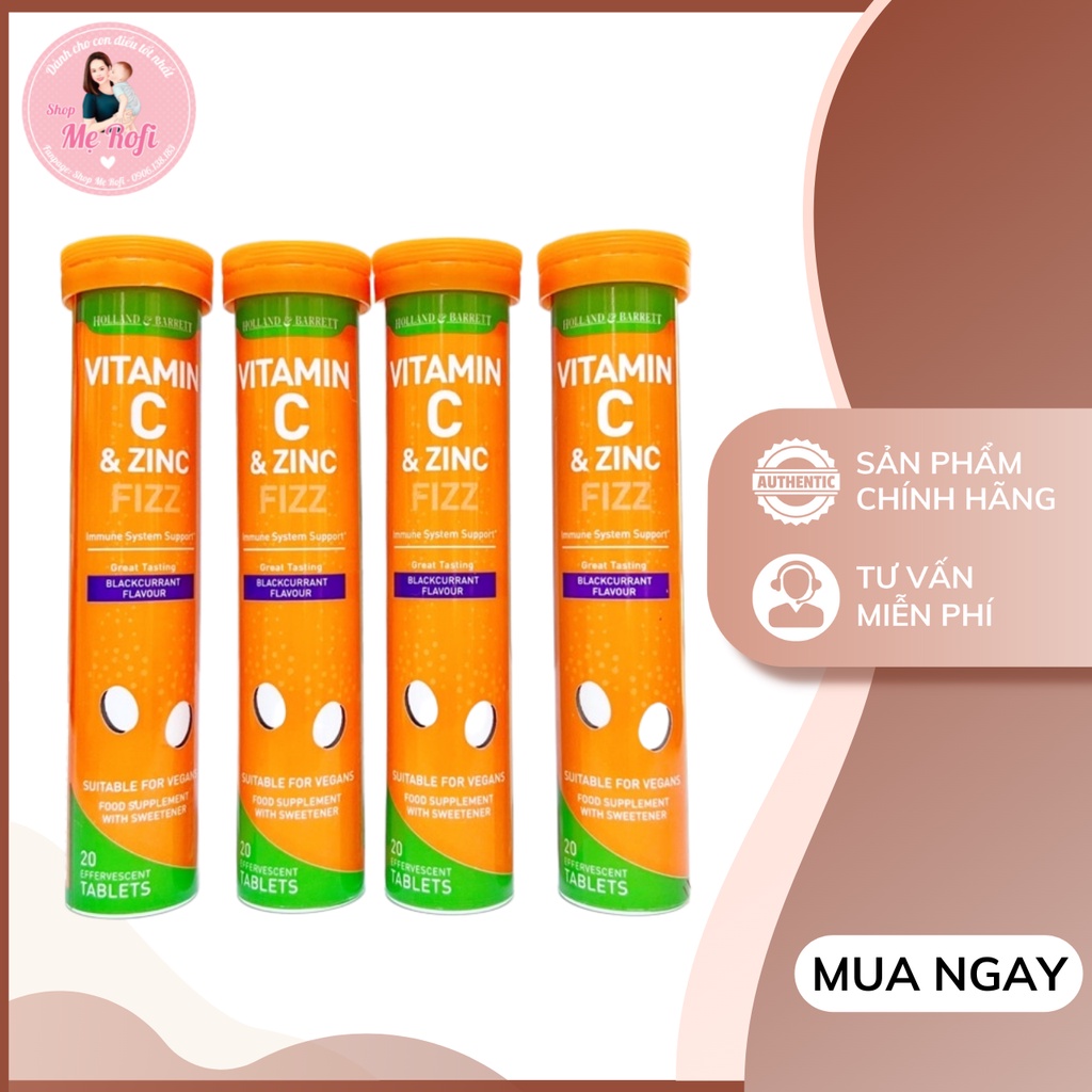 Viên Sủi Holland &amp; Barrett Vitamin C &amp; Zinc Bổ Sung Vitamin C Và Kẽm Tăng Cường Hệ Miễn Dịch 20 viên