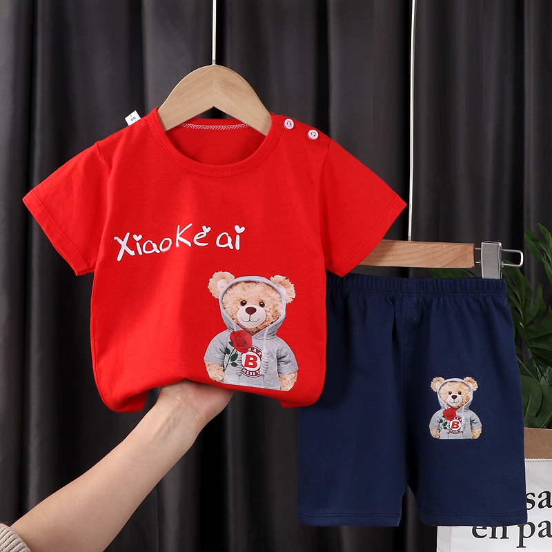 Bộ Áo Thun Tay Ngắn 100% Cotton Kèm Quần Short Thời Trang Mùa Hè Dành Cho Bé