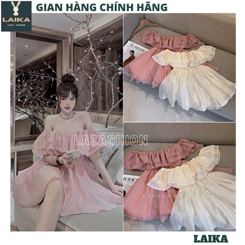 Váy voan tơ 2 lớp trễ vai tay bồng kiểu dáng hàn quốc tiểu thư bánh bèo dễ thương ulzzang -LAIKA