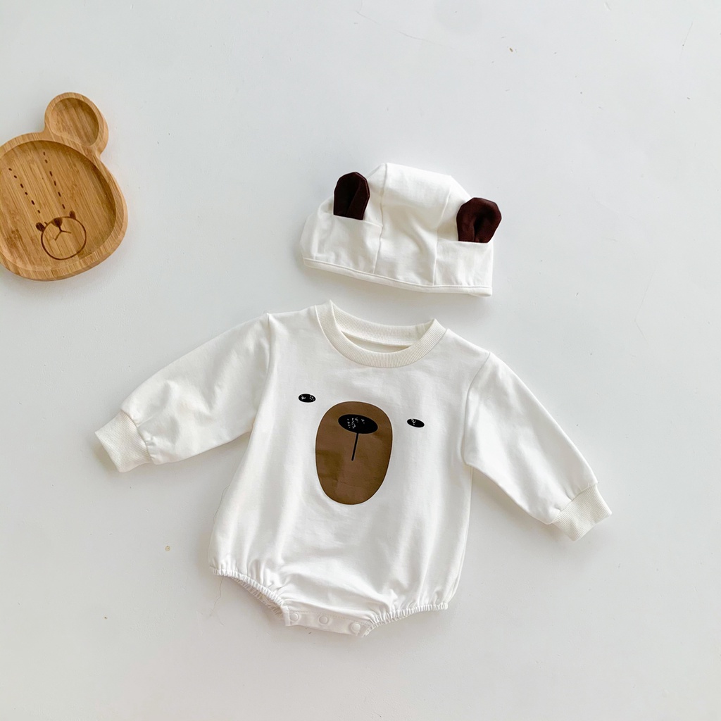 Set áo liền quần &amp; mũ trùm đầu hình gấu cho bé sơ sinh
