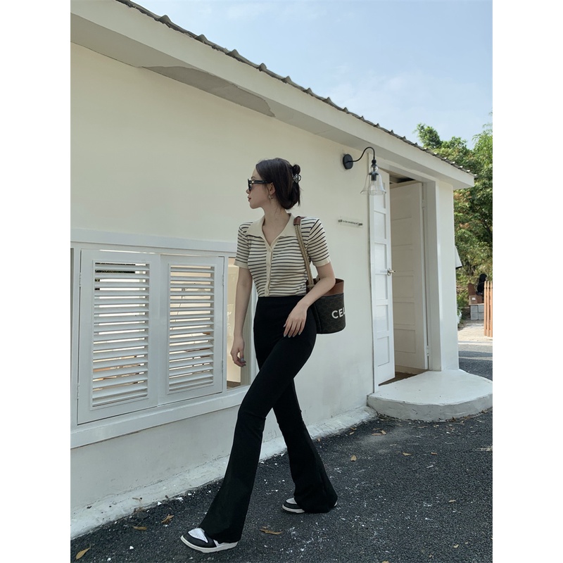 Áo thun polo Xiaozhainv ngắn tay họa tiết kẻ sọc thời trang mùa hè