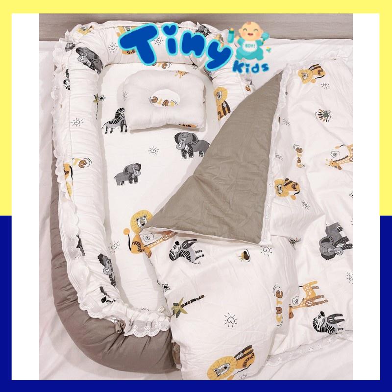 Đệm Ngủ Thông Minh Phối Ren Cao Cấp Kèm Chăn Gối Vỏ Cotton 100% Cho Bé - Tiny Kids