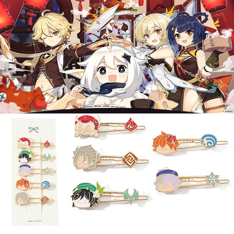 Kẹp tóc QIHE JEWELRY hình nhân vật game Genshin Impact dễ thương bằng hợp kim