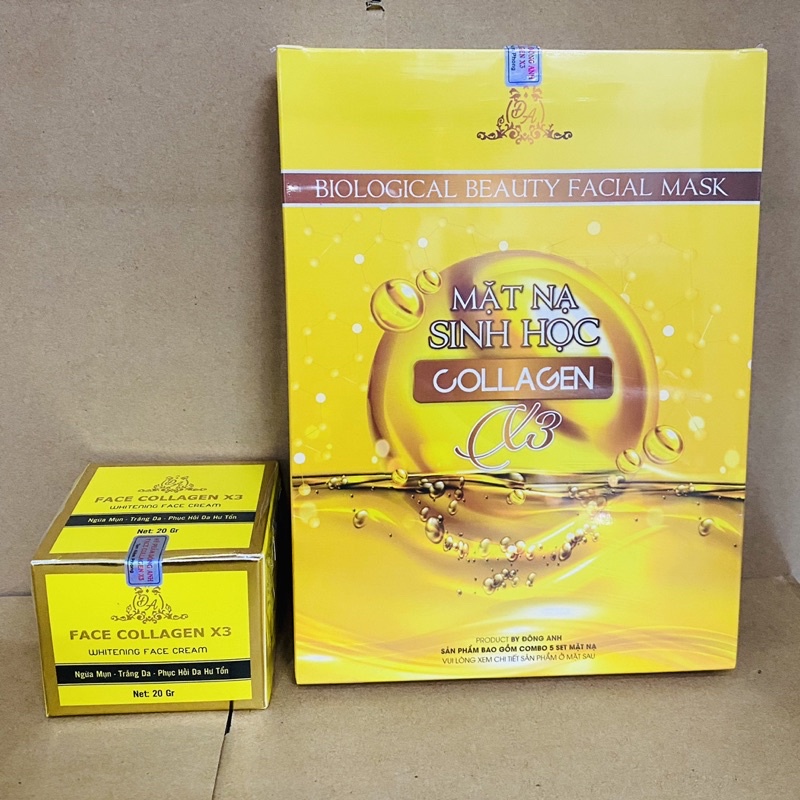 Combo kem Face x3 + Mặt Nạ Sinh Học Collagen X3 ( Hộp 5 miếng ) Đông Anh Chính Hãng