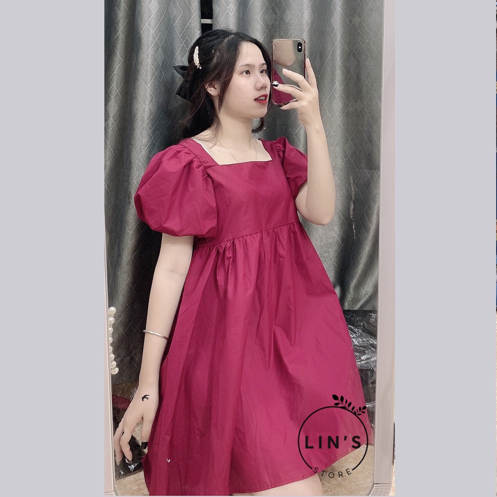 ĐẦM SUÔNG BABY DOLL CỔ VUÔNG TAY PHỒNG ⚡ FREE SHIP ⚡, VÁY ĐẦM DÁNG SUÔNG, BABY DOLL TRẺ TRUNG ĐÁNG YÊU, BẦU BÍ BON CHEN