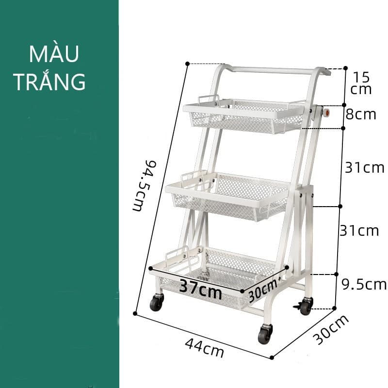 Kệ đa năng 3 tầng kệ nhà bếp gấp gọn có giá điều chỉnh ngang 180 độ có bánh xe di chuyển tiện lợi