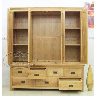 tủ áo gỗ sồi Mỹ 4 buồng 7 ngăn kéo 1m8