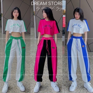Set bộ nữ áo croptop - quần jogger phối màu siêu hot trend