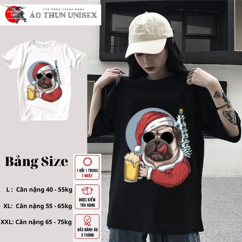 Áo thun tay lỡ phông Unisex from rộng nam nữ KAKISHOP , áo màu đen ulzzang in hình CÚN PUG bận đồ noen