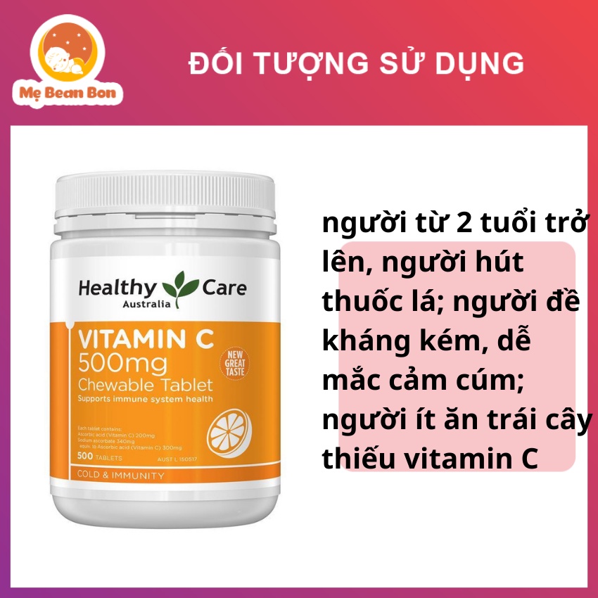 Vitamin C healthy care 500mg của úc 500 viên giúp tăng đề kháng hệ miễn dịch đẹp cho cả gia đình từ 2 tuổi trở lên