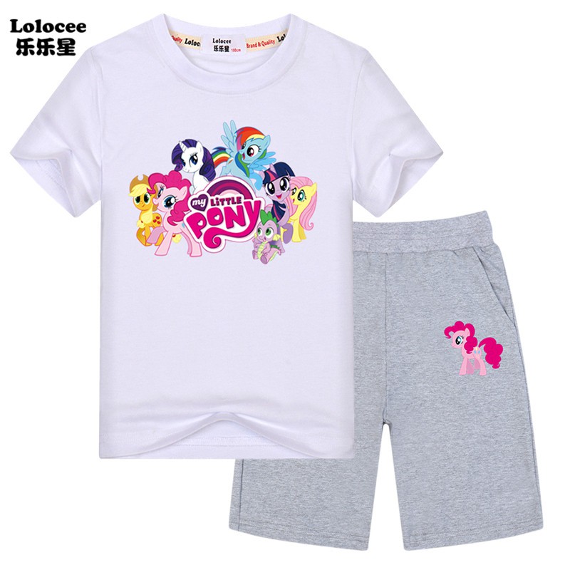 MY LITTLE PONY Bộ Quần Áo 2 Mảnh Áo Thun + Quần Short Hình Ngựa Một Sừng Cho Bé Gái