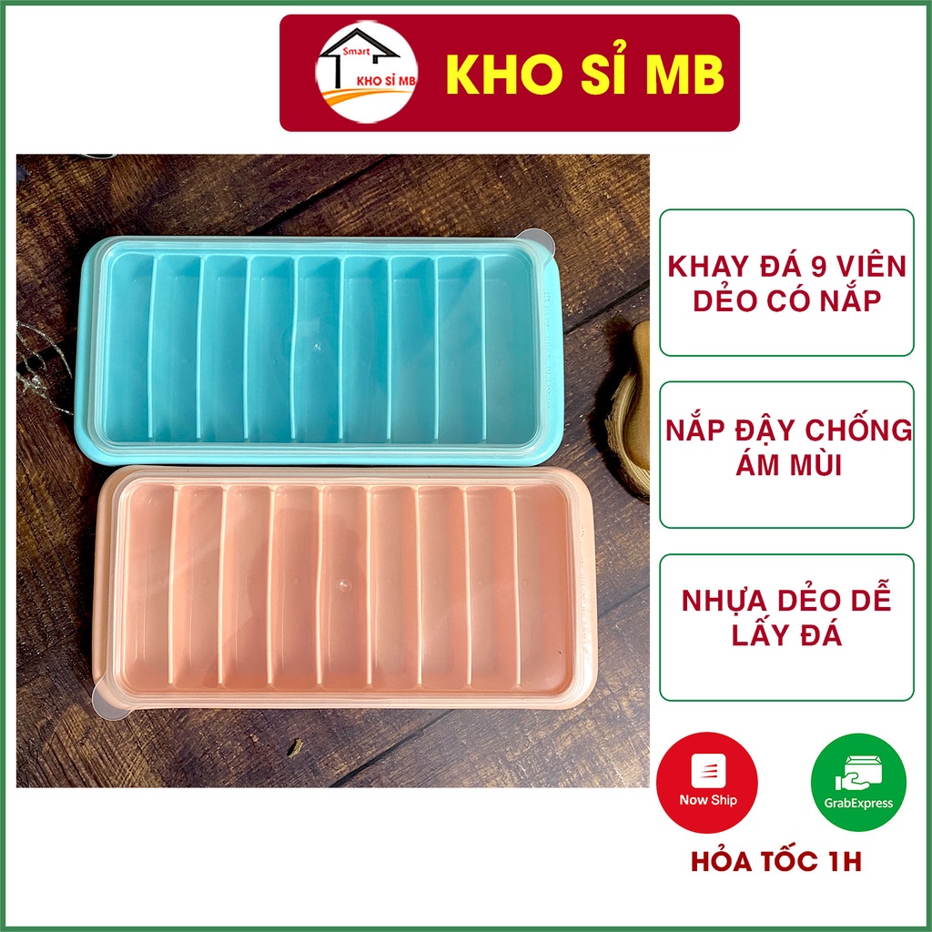 Khay làm đá tủ lạnh 9 viên dẻo, có nắp đậy, khay trữ thức ăn cho bé nhựa việt nhật kho sỉ mb