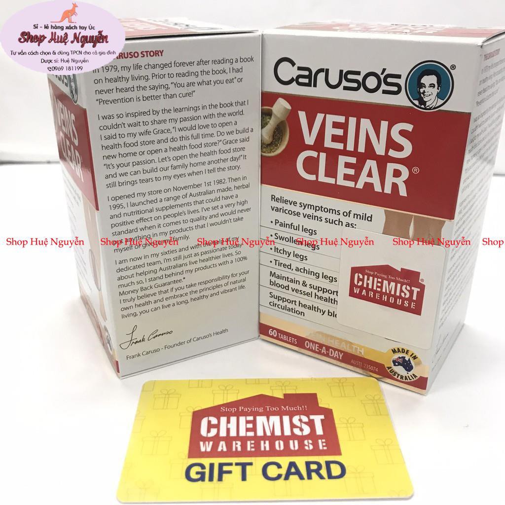 Viên uống giảm suy giãn tĩnh mạch Caruso’s Veins Clear 60 viên, mẫu mới của Úc