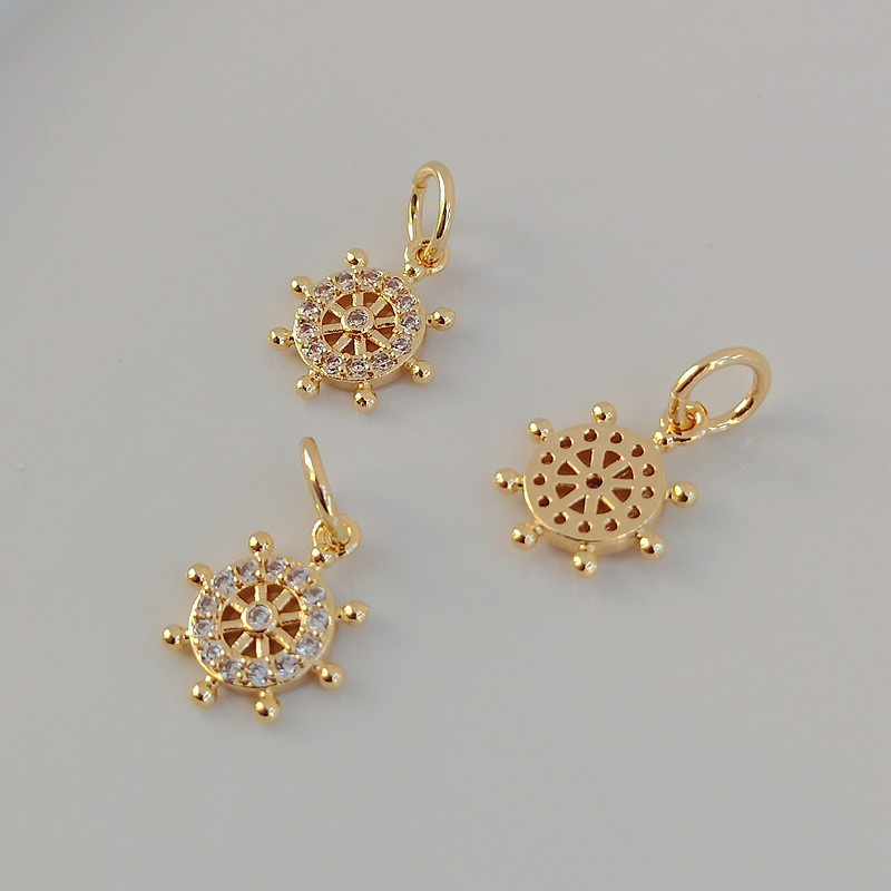 Mặt Dây Chuyền Hình Bánh Lái Mini Bằng Đồng 14k 10mm Màu Vàng Kim Thời Trang
