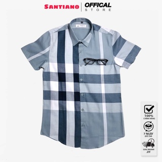 Áo sơ mi kẻ tay ngắn vải cotton , bbr cộc tay kẻ to thoáng mầu xanh ghi -SA1057