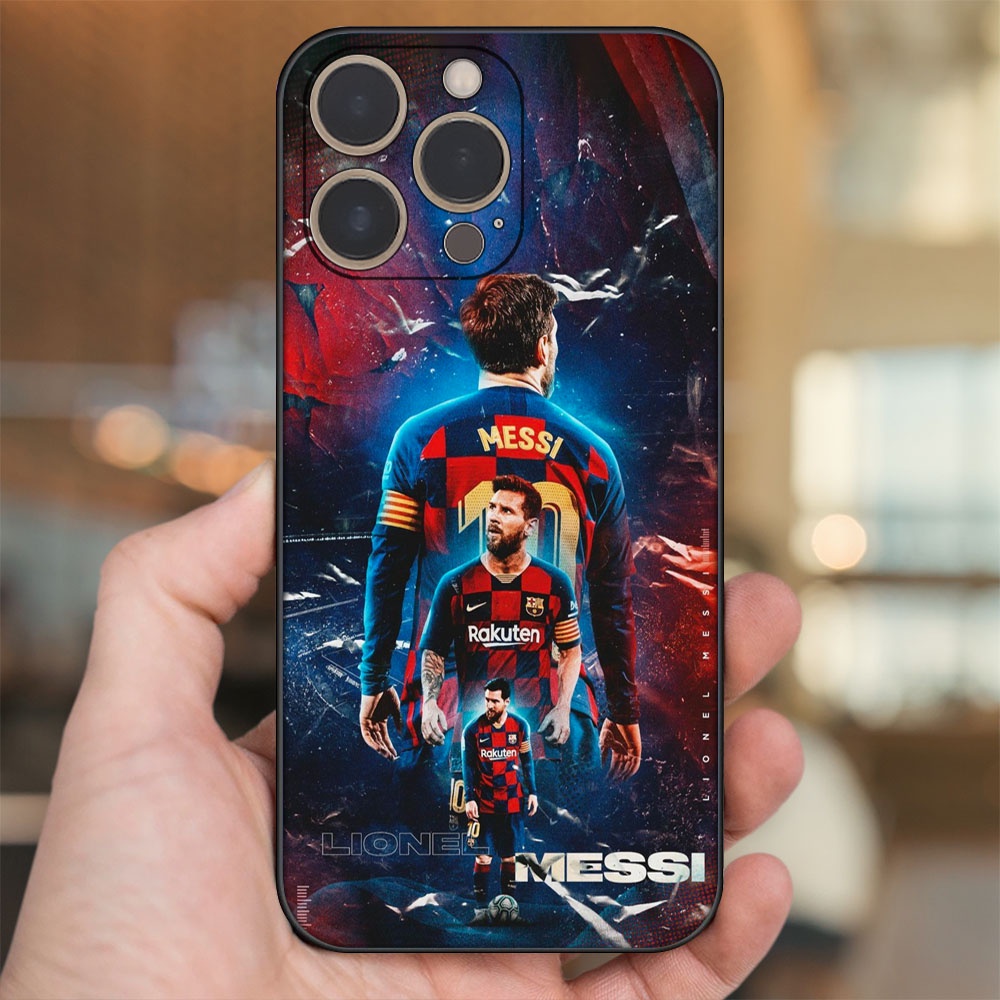 Ốp lưng iPhone 13 Pro dẻo đen cạnh vuông in hình Lionel Messi Barcelona PSG