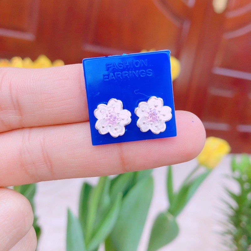 Bông tai, khuyên tai bạc ta hoa đào chốt thẳng