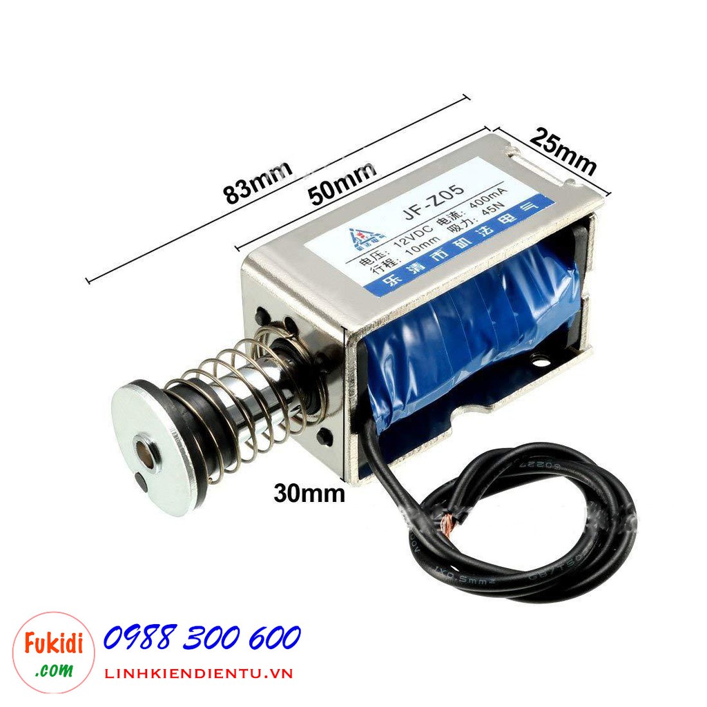 Chốt điện tử, chốt nam châm điện 12V 400mA lực kéo 45N - JF-Z05