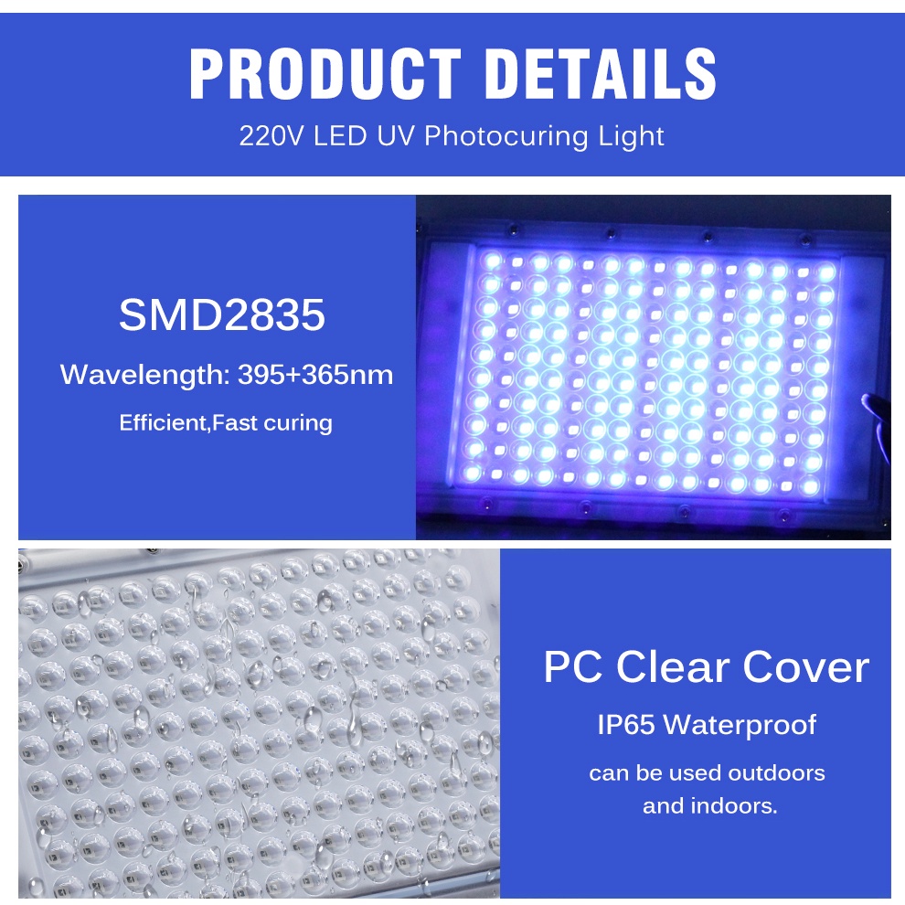 Đèn LED Chiếu Tia UV 220V150W SMD2835 395+365nm IP65 Chuyên Dụng