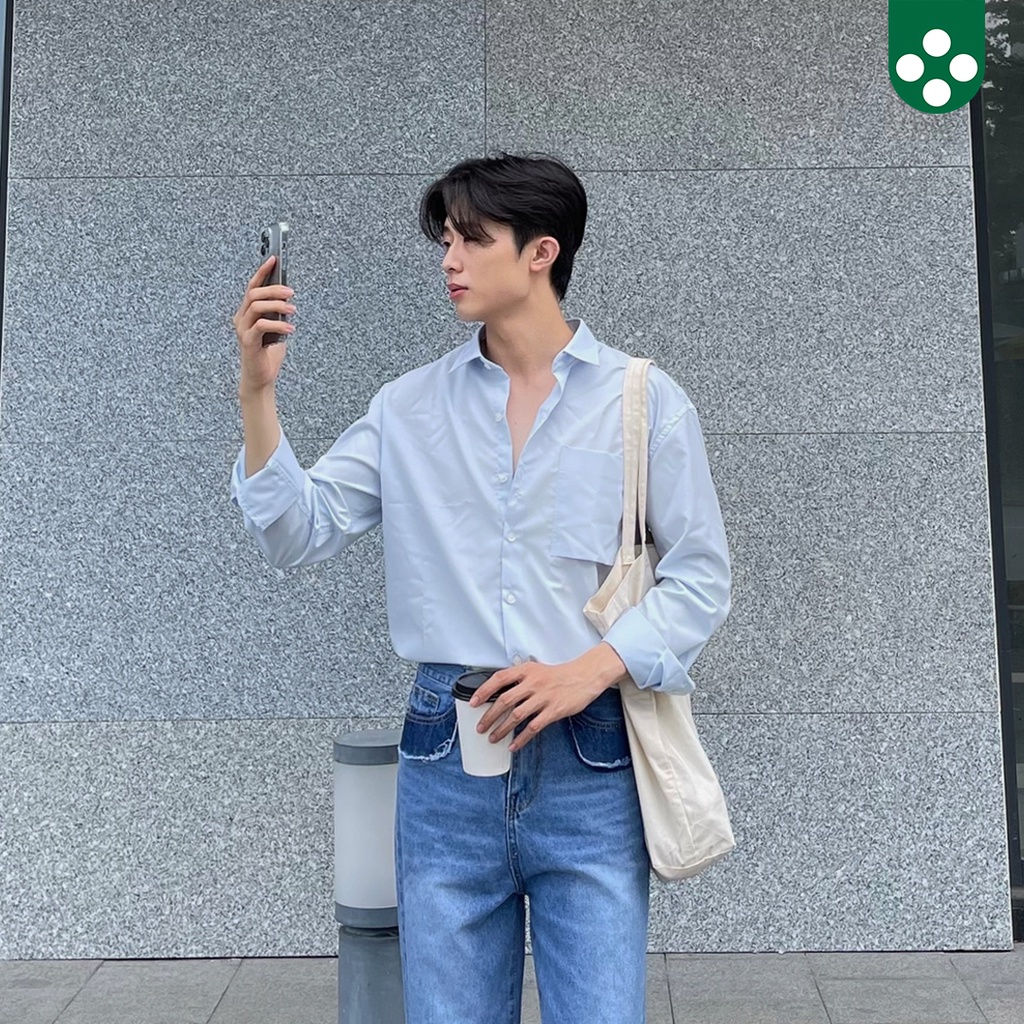 Áo Sơ Mi Nam Phối Túi Vuông - vải cotton, form regular fit - Happy Button