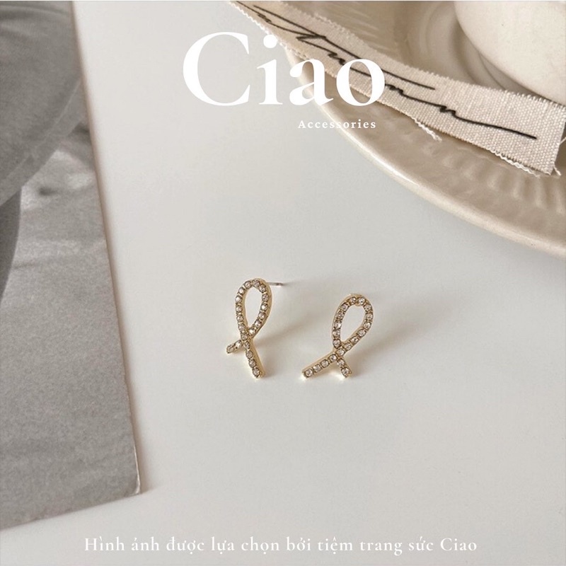 [HOẢ TỐC 1H] Khuyên tai/ Bông tai mạ bạc S925 thiết kế đan chéo đính đá đơn giản Cross Ciao