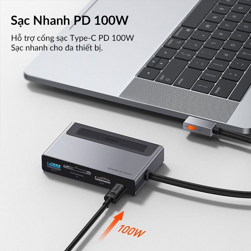 Bộ Hub Chuyển Đổi 6 In 1 Baseus Magic Multifunctional cho iPad Macbook Hỗ Trợ USB3.0, SD/TF Card, HDMI 4K60Hz, AUX 3.5mm