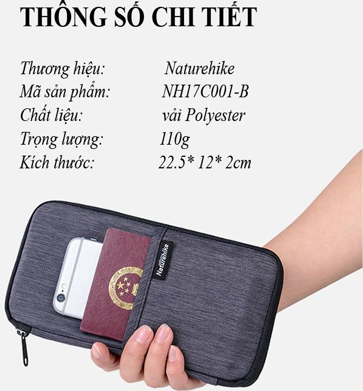 Mua Ngay Ví, bóp cầm tay đựng passport, hộ chiếu và thẻ Naturehike NH17C001-B hàng chính hãng Cực Chất