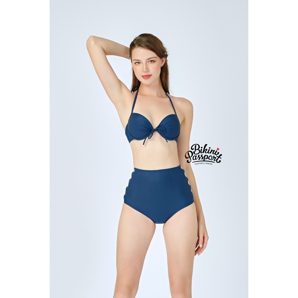 Đồ bơi Nữ BIKINI PASSPORT kiểu Lưng cao quần đan dây- màu Xanh navy - BS094_NV