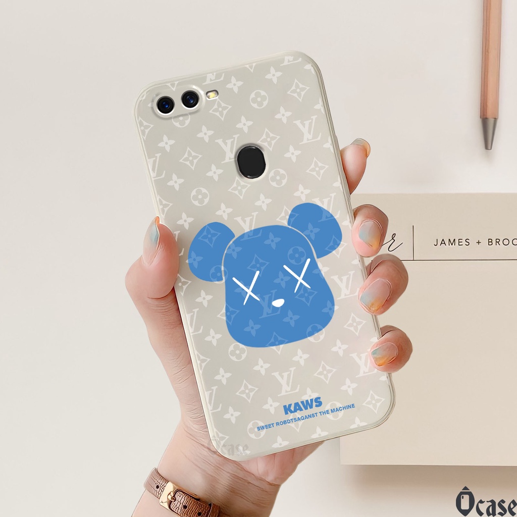 Ốp lưng Oppo A7 / A5s / A12 / A12s in gấu KAWS và bearbrick cạnh viền vuông có bảo vệ camera