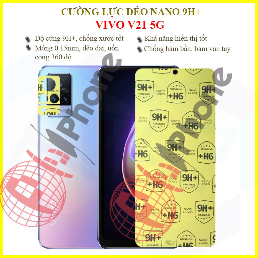 Dán cường lực dẻo nano trước, sau Vivo V21 5G