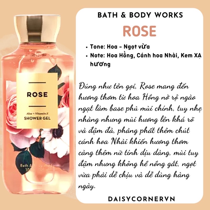 Xịt thơm Body Mist / Shower gel tắm Bath & Body Works Rose