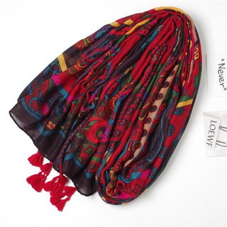 Khăn choàng boho đi biển thổ cẩm đỏ - Mã LN006