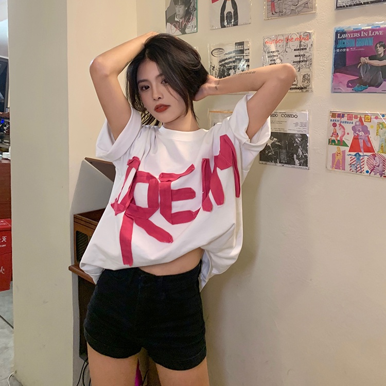 Áo Thun Baby Tee Tay Ngắn Dáng Rộng In Chữ Phong Cách Hàn Quốc Mới