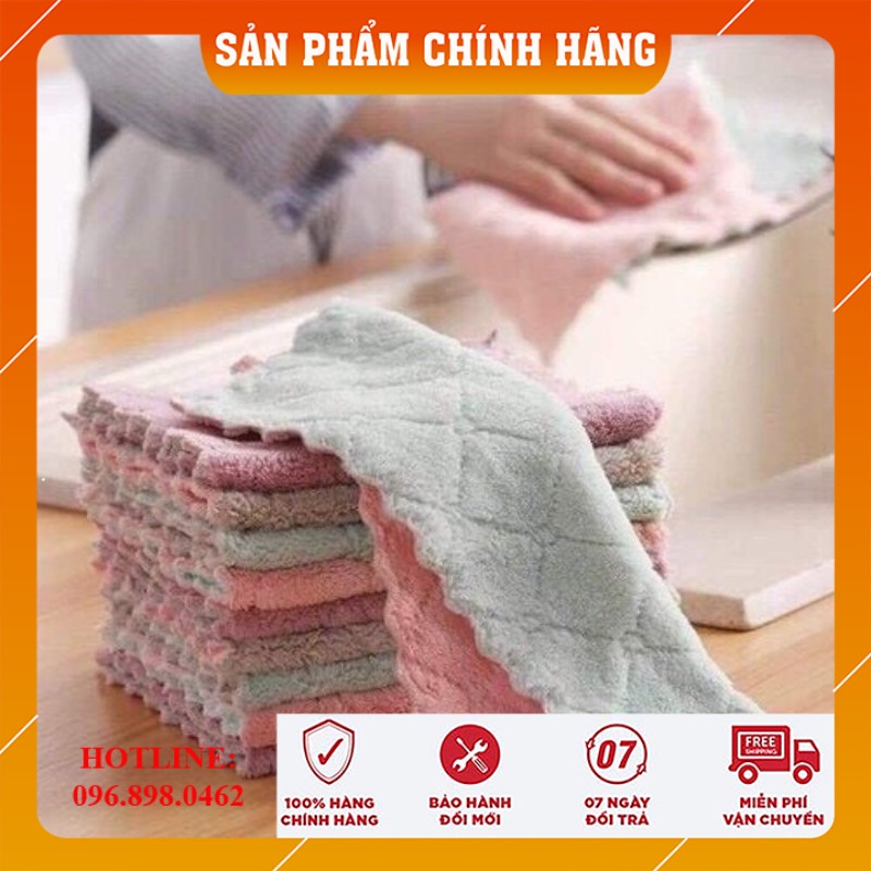 Khăn lau đa năng bếp, bát đĩa, cốc chén thấm nước chống dính dầu mỡ hai mặt loại to 15x26cm