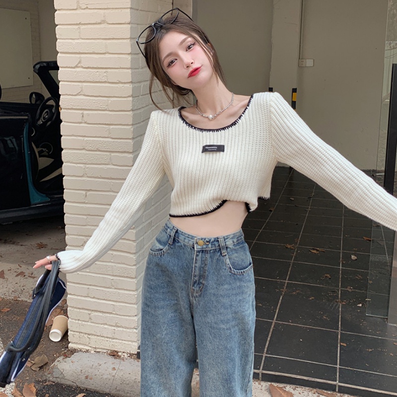 Áo sweater dệt kim tay dài phong cách Hàn Quốc thời trang 2022 dành cho bạn nữ