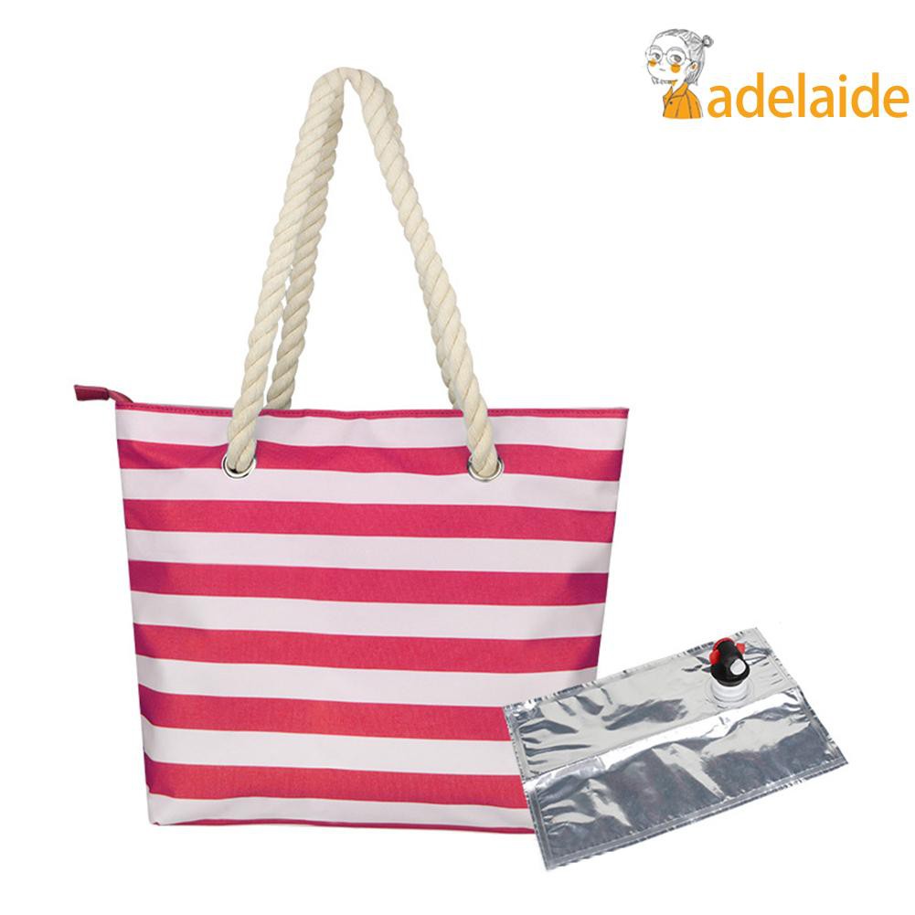 Fashion Casual Striped Red Wine Ice Tote Bags with Hidden Insulated Compartment