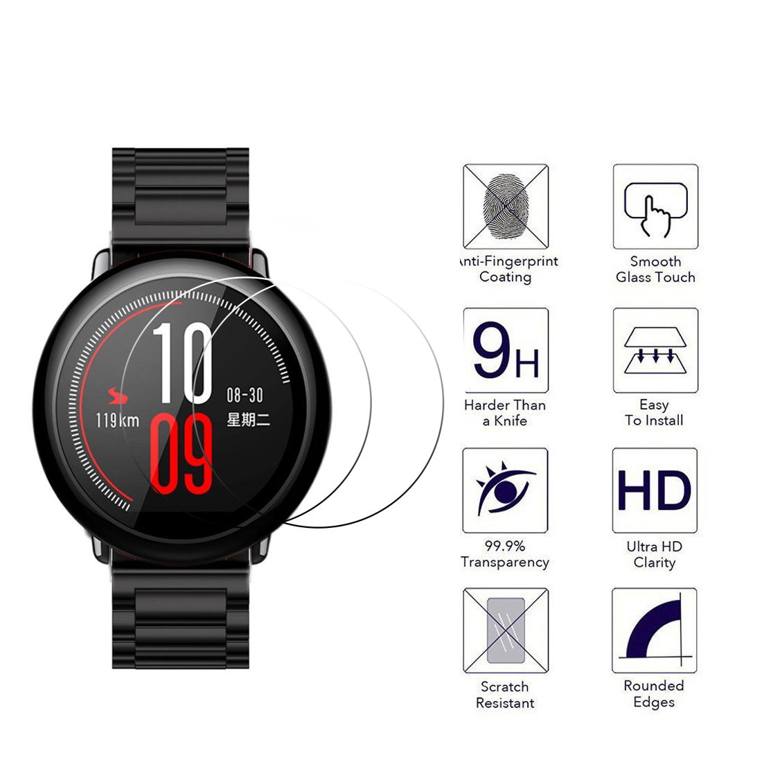 Kính Cường Lực 9H Cong 2.5D Cho Đồng Hồ Thông Minh Xiaomi Huami Amazfit Pace