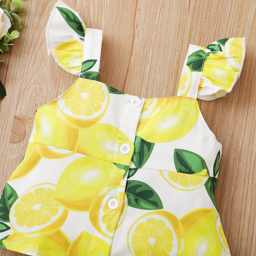 Bộ 2 món Mikrdoo in họa tiết chanh thời trang mùa hè với quần ngắn tam giác dễ thương thời trang dành cho bé gái