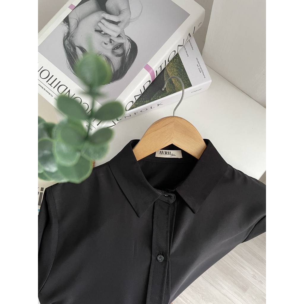 Áo sơ mi nữ màu đen dài tay dáng suông kiểu Hàn Quốc form rộng chất mát không nhăn mã AAS452