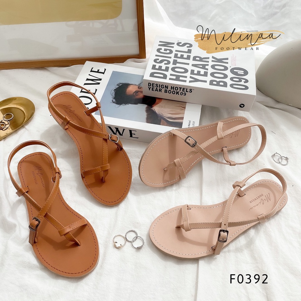 GIÀY SANDAL NỮ ĐẾ BỆT ĐAN DÂY KIỂU CHỮ XY PHỐI KHÓA F0392