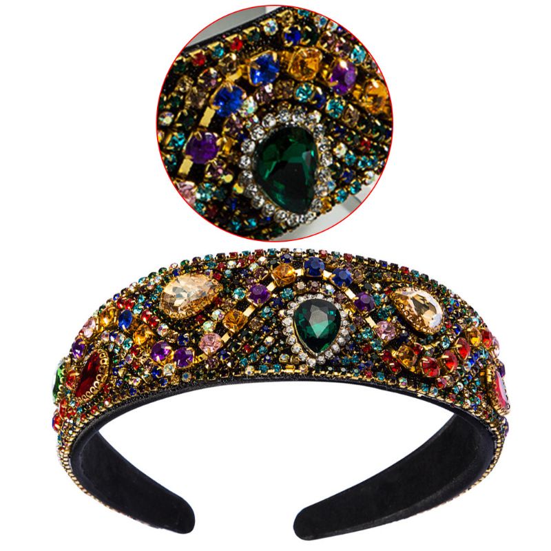 Flgo Băng Đô Đính Đá Hình Giọt Nước Dạng Gợn Sóng Bằng Kim Loại Nhiều Màu Sắc Phong Cách Baroque